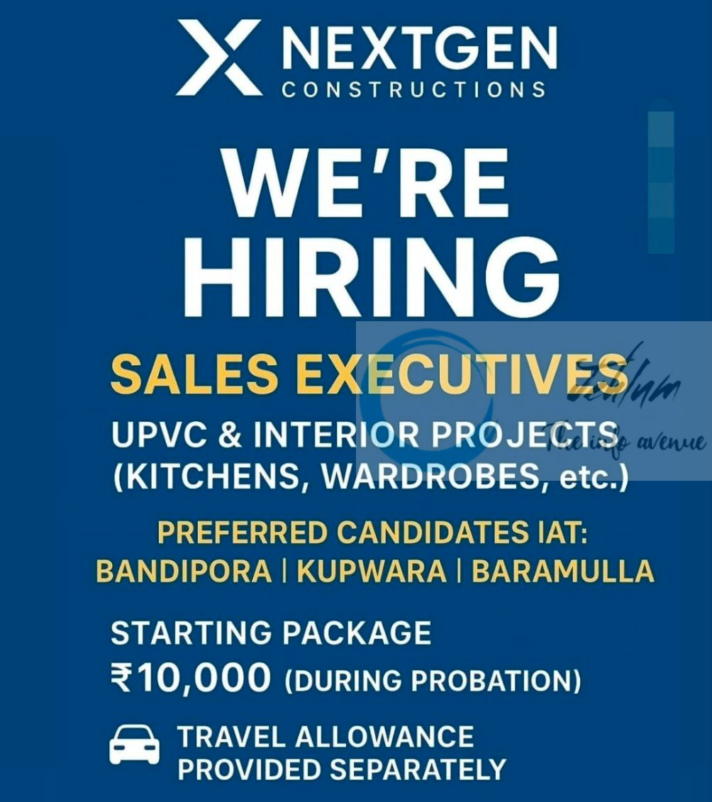 NEXTGEN CONSTRUCTIONS KASHMIR SALES EXECUTIVE JOB OPPORTUNITIES 2025 2 NEXTGEN CONSTRUCTIONS KASHMIR SALES EXECUTIVE JOB OPPORTUNITIES 2025