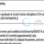SKUAST K DIVISION OF AGRICULTURAL STATISTICS RESEARCH ASSISTANT JOB OPPORTUNITIES WALK-IN 2025