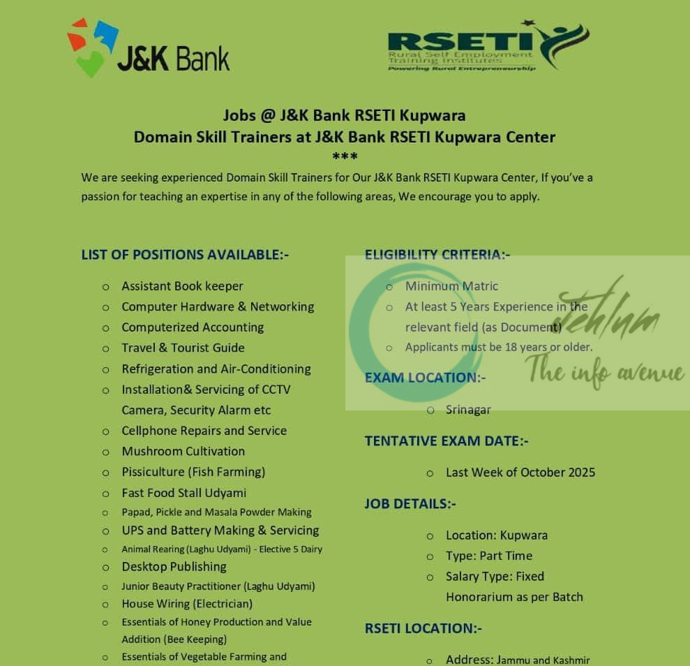 RSETI Kupwara skill trainees job opportunities 2025
