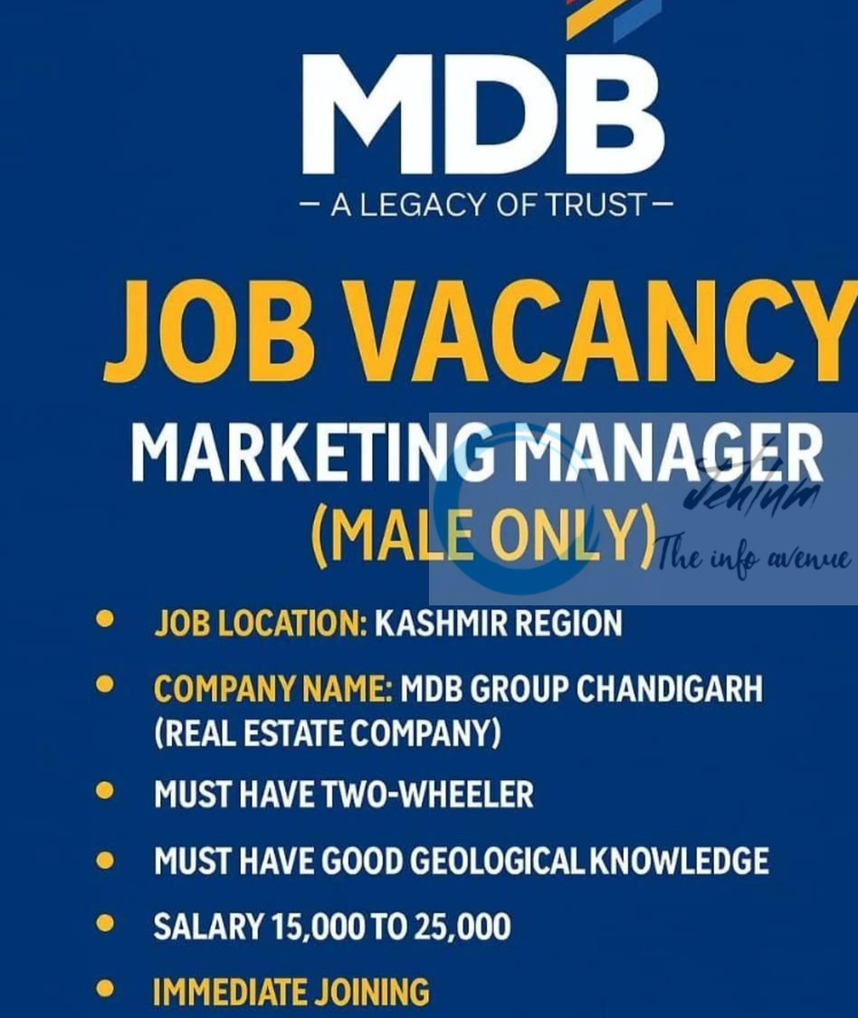 MDB Group Chandigarh Marketing Manager Kashmir job opportunities 2025