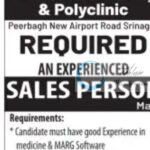 AL NOOR PHARMACY AND POLYCLINIC SRINAGAR SALESPERSON JOB OPPORTUNITIES 2025