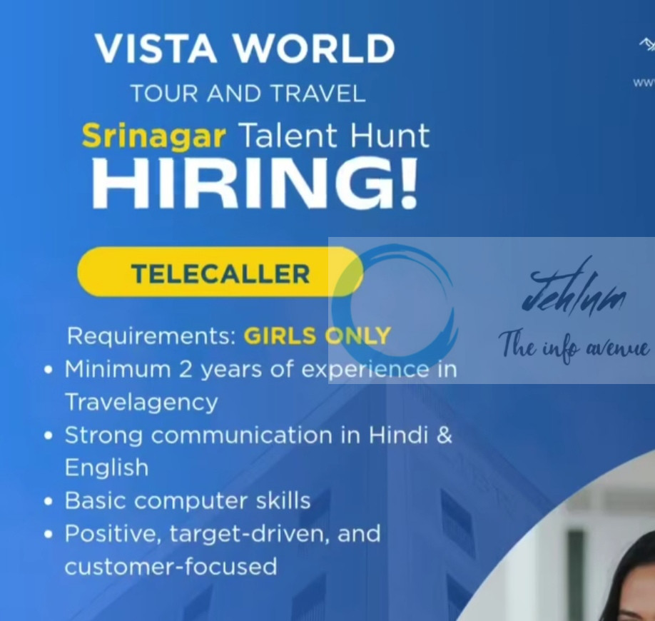 Vista World Tour and Travel Srinagar Telecaller job opportunities 2025 2 Vista World Tour and Travel Srinagar Telecaller job opportunities 2025