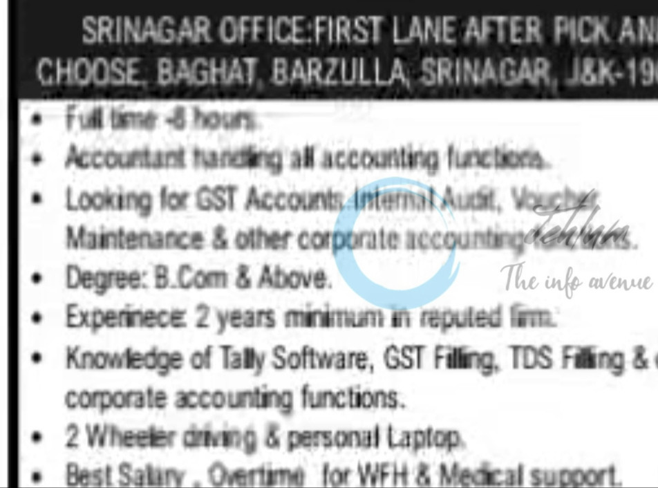 Waah kashmir Hospitality srinagar Accountant Job opportunities 2025