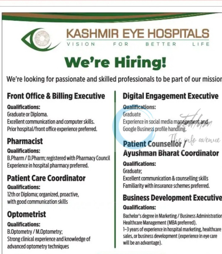 Kashmir Eye Hospitals srinagar job opportunities 2025