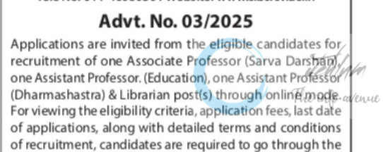 Shri Lal Bahadur Shastri National Sanskrit University SLBSRSV New Delhi faculty job opportunities notice 03/2025