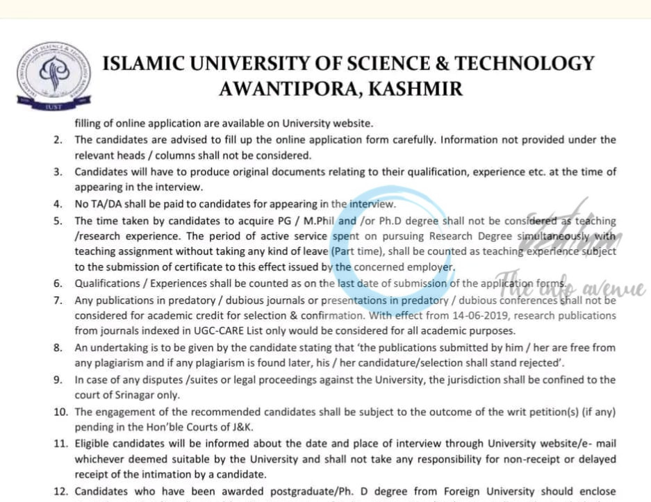 IUST AWANTIPORA DEPTT OF JOURNALISM AND MASS COMMUNICATION AP JOB OPPORTUNITIES NOTICE IUST/DAA-Acad/25/1969
