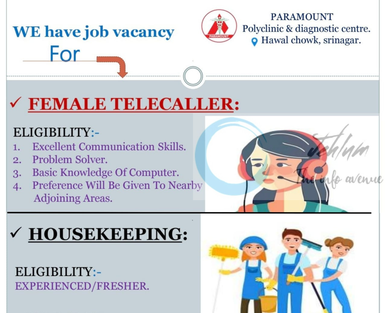 PARAMOUNT POLYCLINIC DIAGNOSTIC CENTRE SRINAGAR JOB OPPORTUNITIES 2025