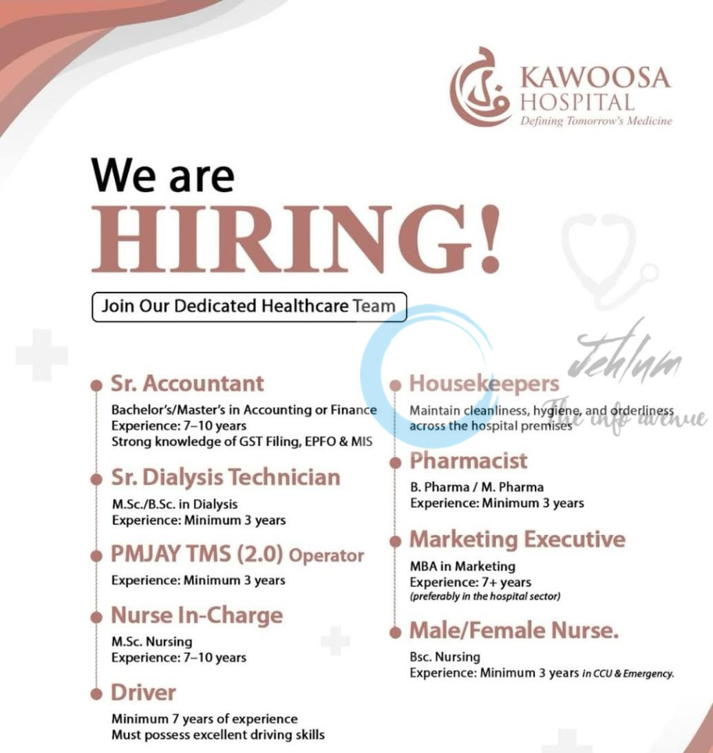 Kawoosa Hospital Srinagar staff job opportunities 2025