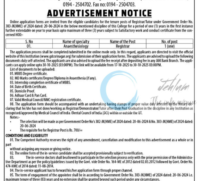 GOVERNMENT DENTAL COLLEGE AND HOSPITAL SHIREEN BAGH SRINAGAR