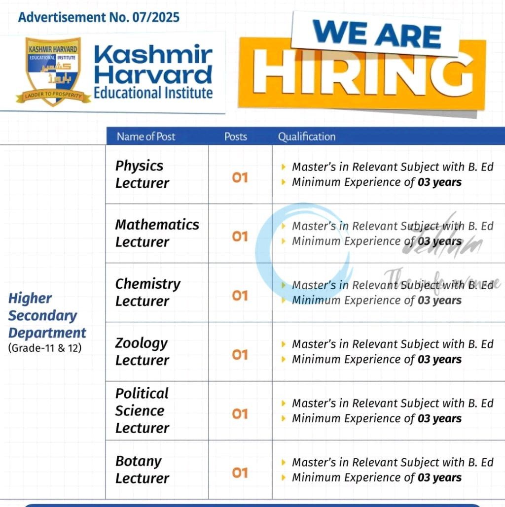 Kashmir Harvard Educational Institute KHEI Srinagar job opportunities notice 07/2025 2 Kashmir Harvard Educational Institute KHEI Srinagar job opportunities notice 07/2025