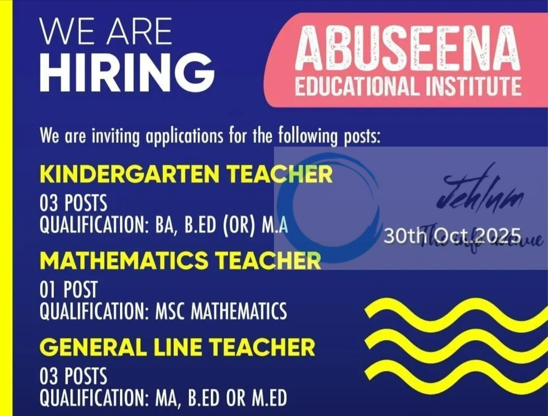 Abuseena Educational Institute Srinagar Kindergarten and Mathematics Teacher Jobs Opportunities 2025 1 Abuseena Educational Institute Srinagar Kindergarten and Mathematics Teacher Jobs Opportunities 2025