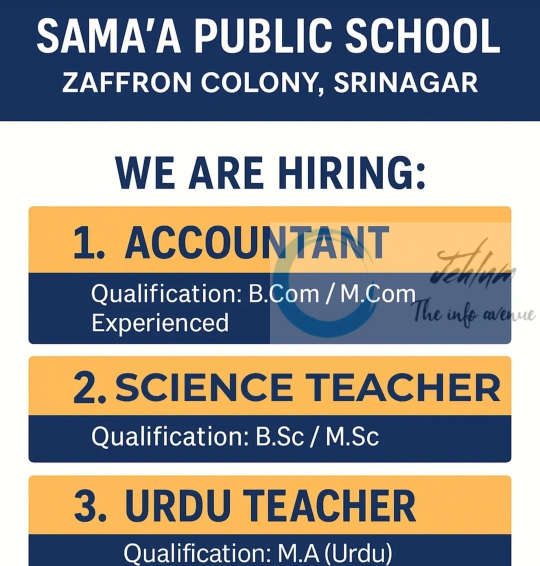 Samaa Public School Srinagar Accountant/ Science/ Urdu Teacher Jobs Opportunities 2025