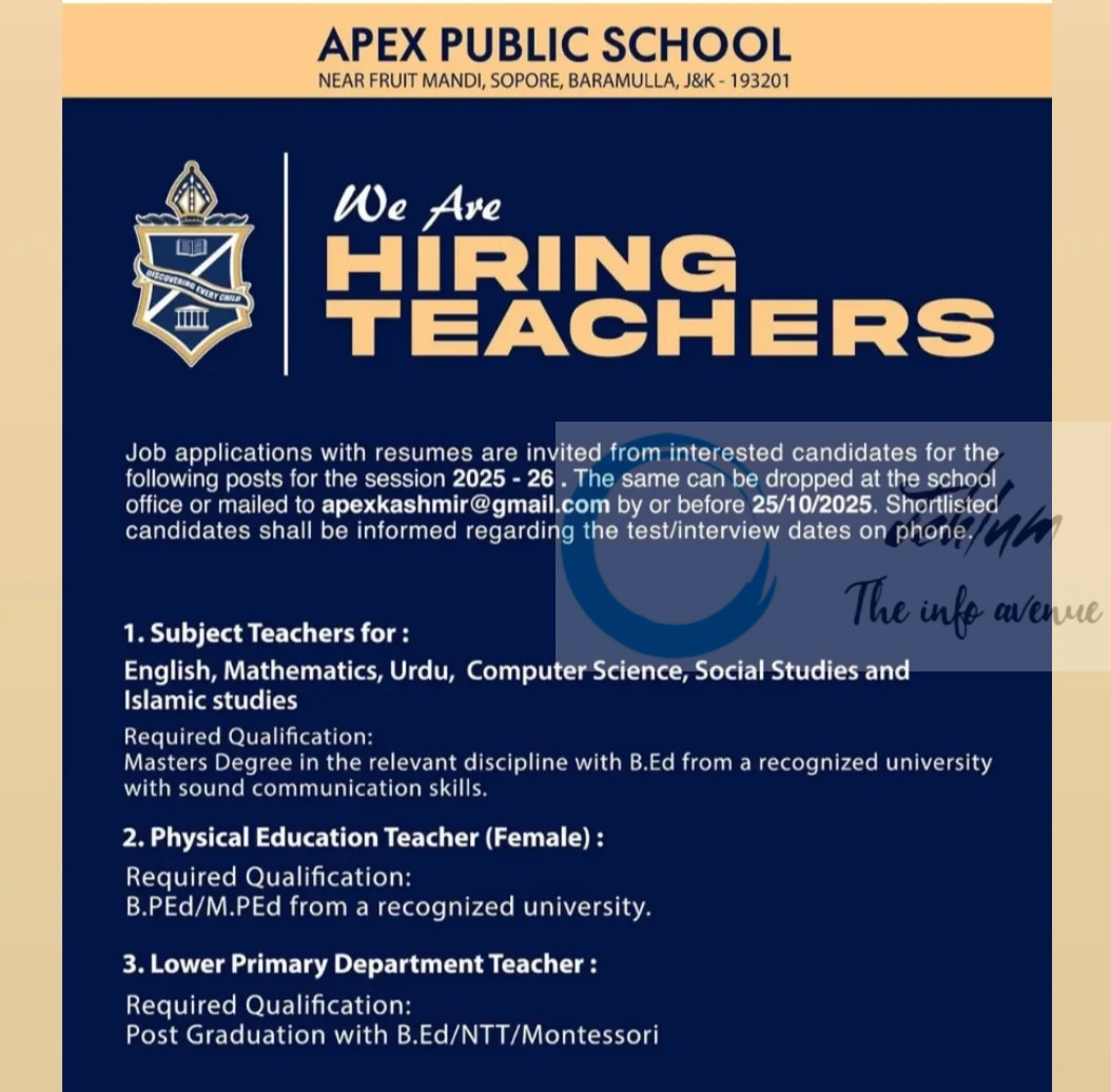 APEX PUBLIC SCHOOL SOPORE TEACHER JOB OPPORTUNITIES 2025