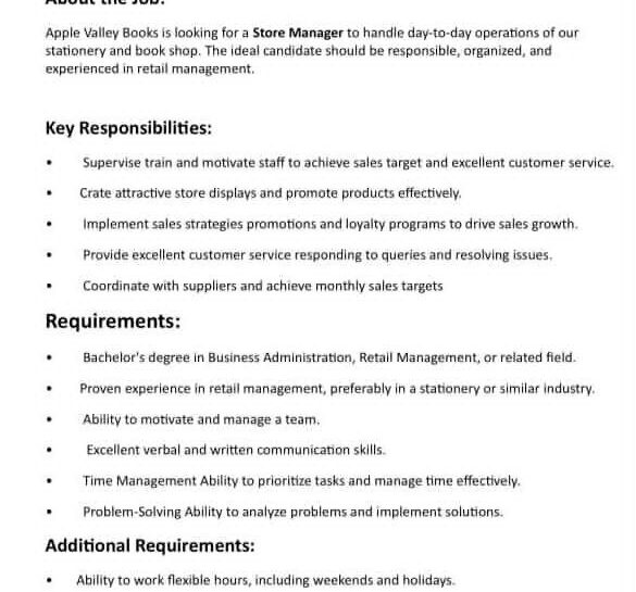 Apple Valley Books Srinagar store manager job opportunities 2025 Apple Valley Books Srinagar store manager job opportunities 2025