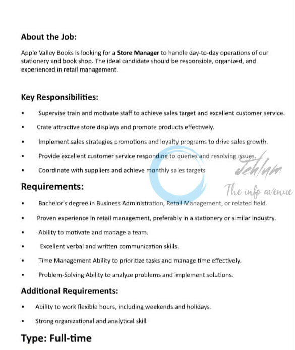Apple Valley Books Srinagar store manager job opportunities 2025