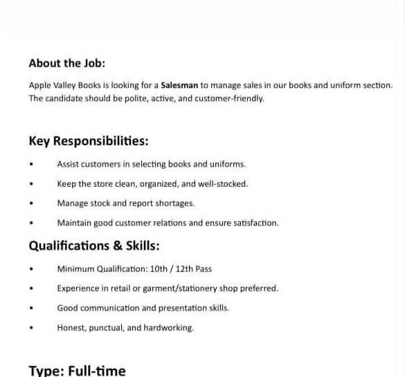 Apple Valley Books Srinagar Salesman job opportunities 2025 Apple Valley Books Srinagar Salesman job opportunities 2025