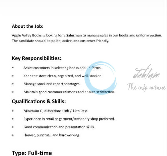 Apple Valley Books Srinagar Salesman job opportunities 2025