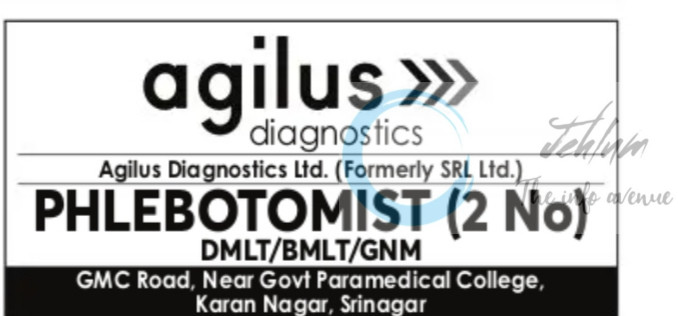 Agilus Diagnostics Srinagar PHLEBOTOMIST job opportunities 2025 Agilus Diagnostics Srinagar PHLEBOTOMIST job opportunities 2025