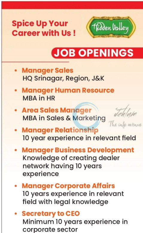 HIDDEN VALLEY BANDAY IMPEX SRINAGAR JOB OPPORTUNITIES 2025 2 HIDDEN VALLEY BANDAY IMPEX SRINAGAR JOB OPPORTUNITIES 2025