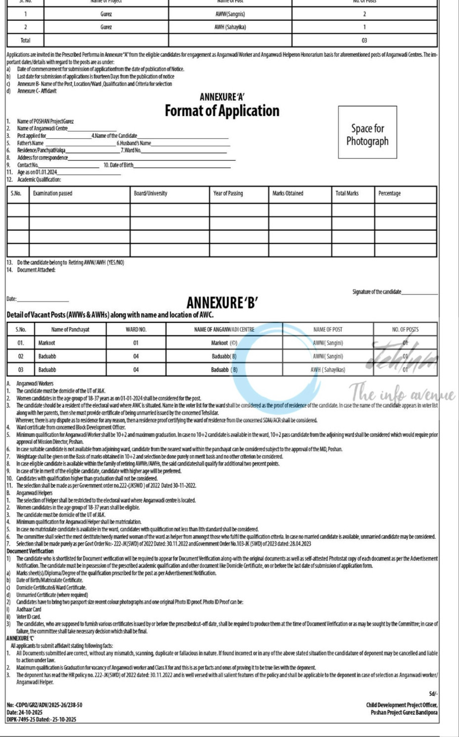Office of the CDPO Poshan Project Gurez job opportunities notice 1/2025 2 Office of the CDPO Poshan Project Gurez job opportunities notice 1/2025