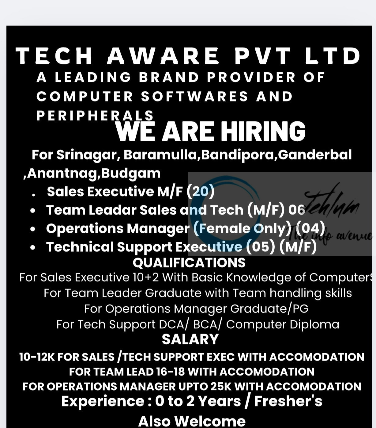 Tech Aware Pvt Ltd Srinagar Jobs Opportunities Walk-In 2025 2 Tech Aware Pvt Ltd Srinagar Jobs Opportunities Walk-In 2025