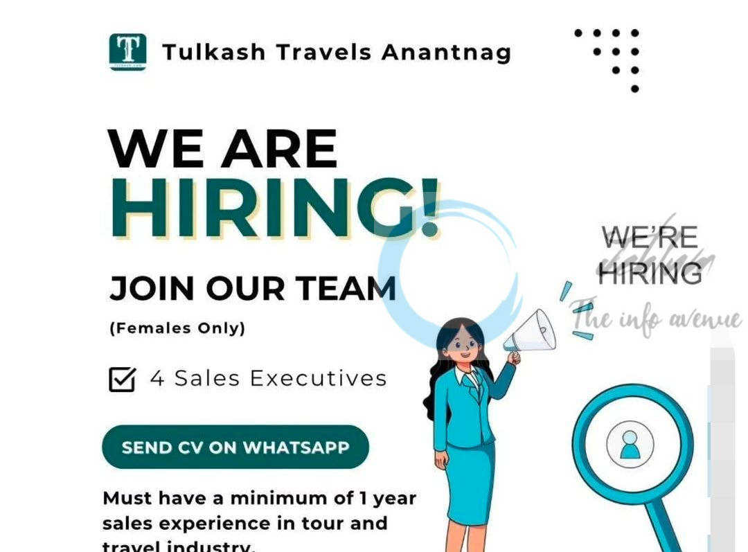 Tulkash Travels Anantnag Sales Executives job opportunities 2025 2 Tulkash Travels Anantnag Sales Executives job opportunities 2025