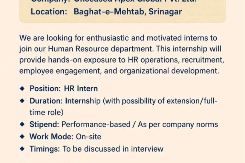 Unceased Apex Global Pvt Ltd Srinagar HR Intern Opportunities 2025 Unceased Apex Global Pvt Ltd Srinagar HR Intern Opportunities 2025