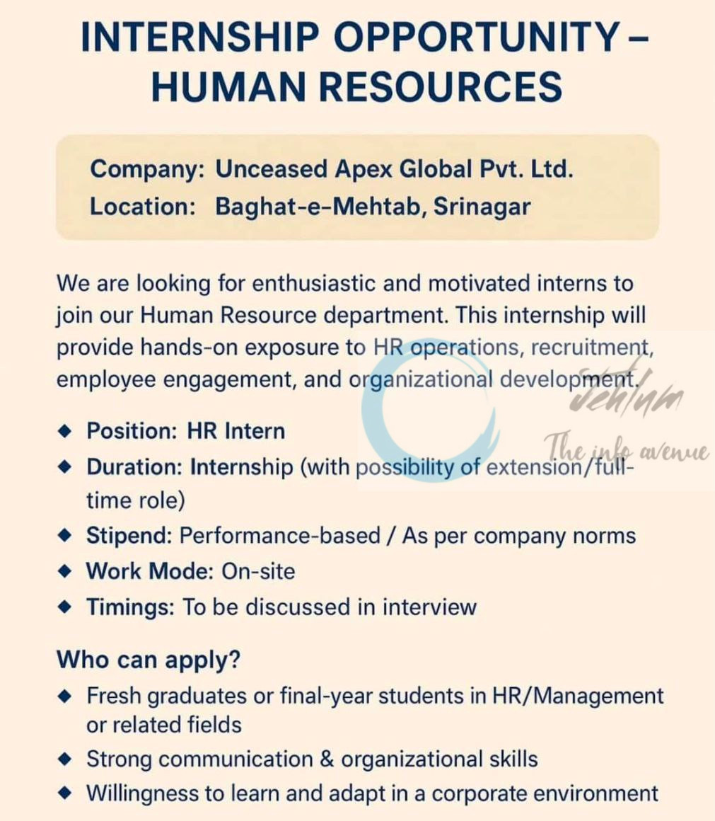 Unceased Apex Global Pvt Ltd Srinagar HR Intern Opportunities 2025 2 Unceased Apex Global Pvt Ltd Srinagar HR Intern Opportunities 2025
