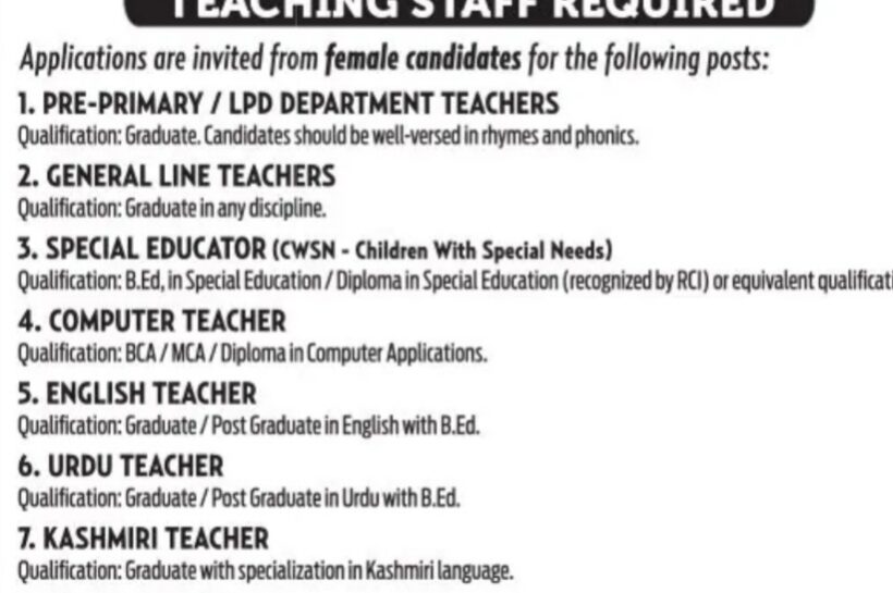 Simin Rose Garden Montessori School Srinagar teaching job opportunities 2025