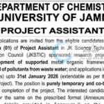 University of Jammu Chemistry Department Project Assistant job opportunities notice PGD/Chem/JKSTIC/25/36