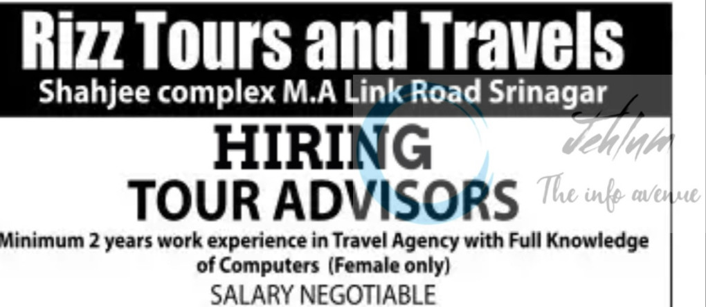Rizz Tours and Travels RTT Srinagar Tour Advisors Job opportunities 2025 2 Rizz Tours and Travels RTT Srinagar Tour Advisors Job opportunities 2025