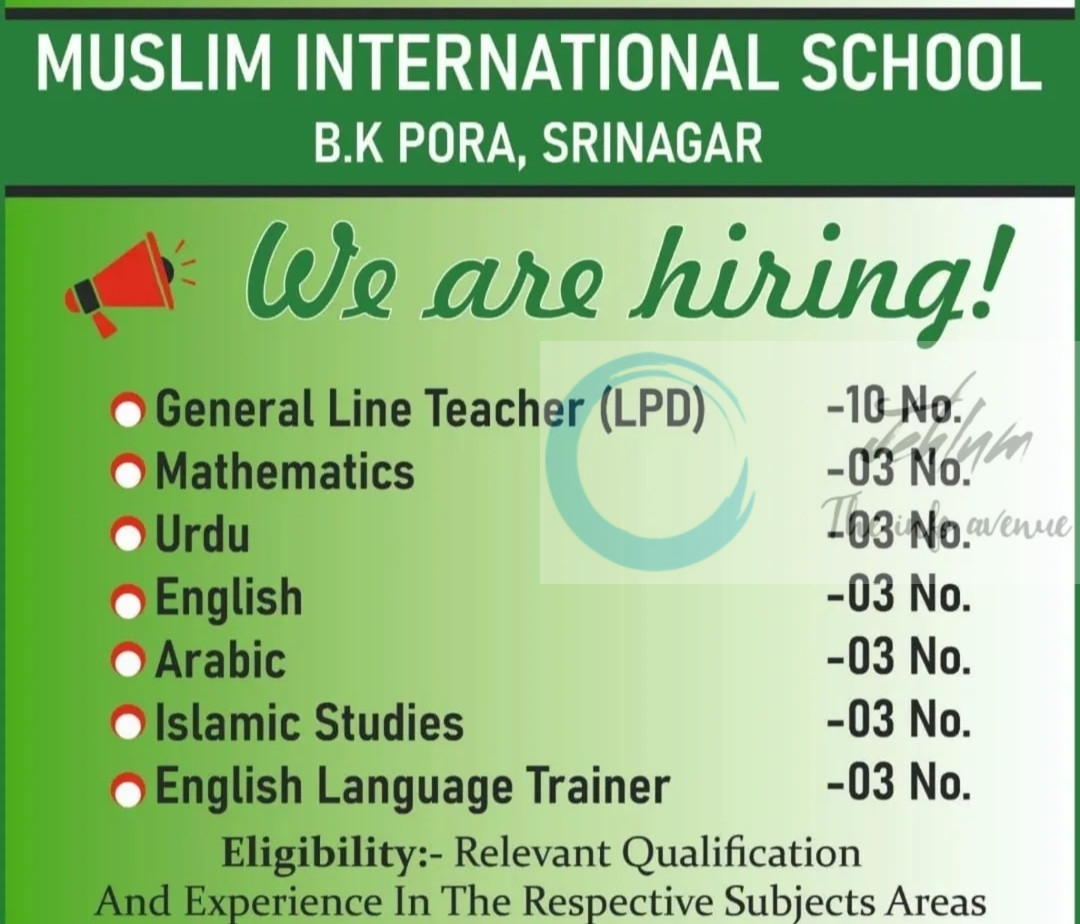 Muslim International School Srinagar Teaching Vacancies 2025 2 Muslim International School Srinagar Teaching Vacancies 2025