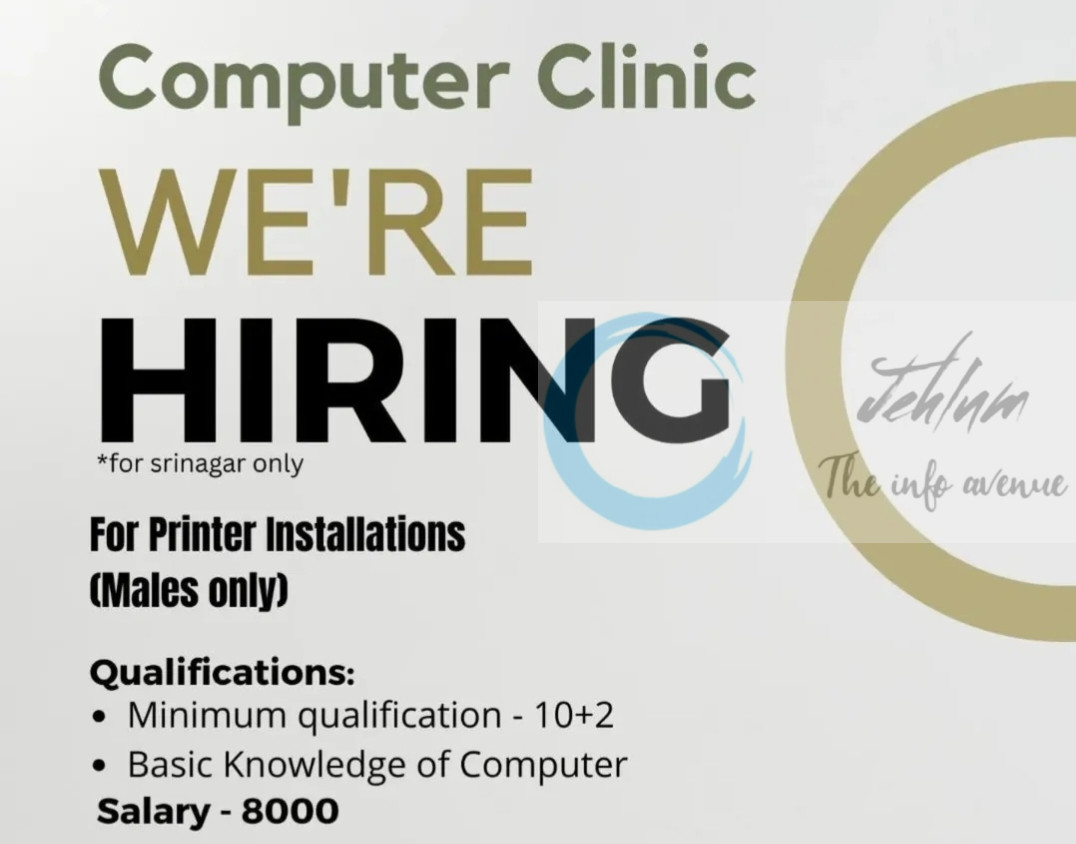 Computer Clinic Srinagar Printer Installation Technician Jobs Vacancy 2025 2 Computer Clinic Srinagar Printer Installation Technician Jobs Vacancy 2025