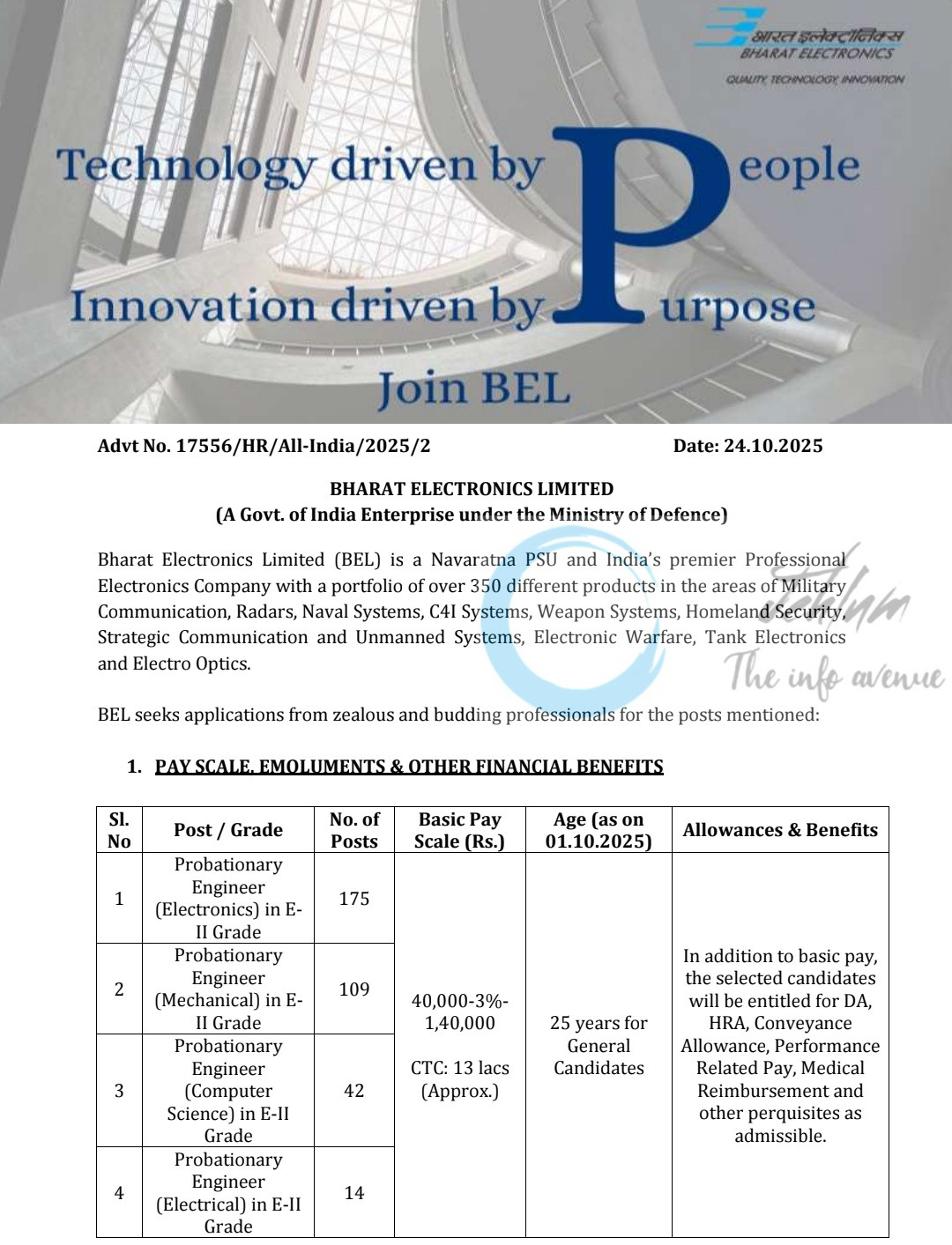 Bharat Electronics Limited BEL Probationary Engineer Jobs Opportunities Advt No 17556/HR/All-India/2025/2
