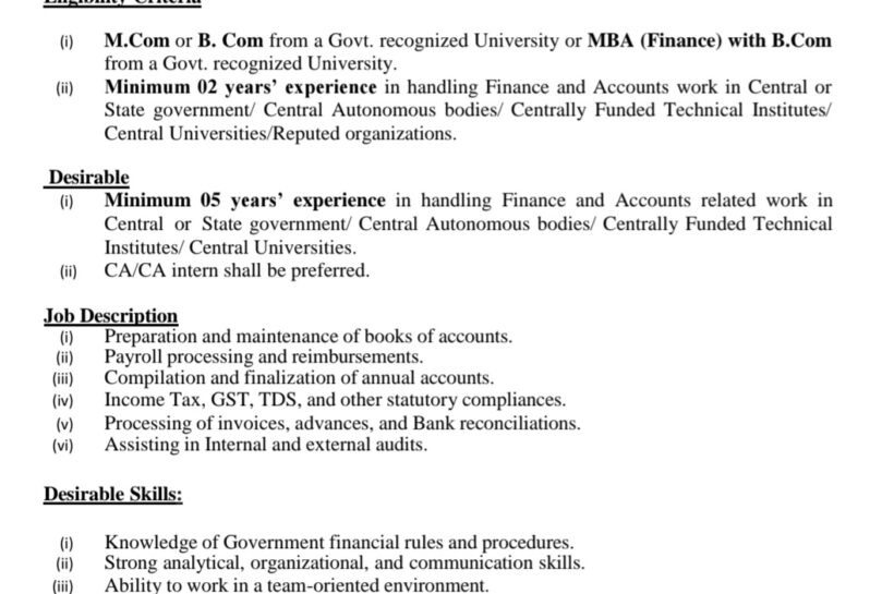 IIT Jammu Accountant Vacancy Outsource Basis 2025 IIT Jammu Accountant Vacancy Outsource Basis 2025
