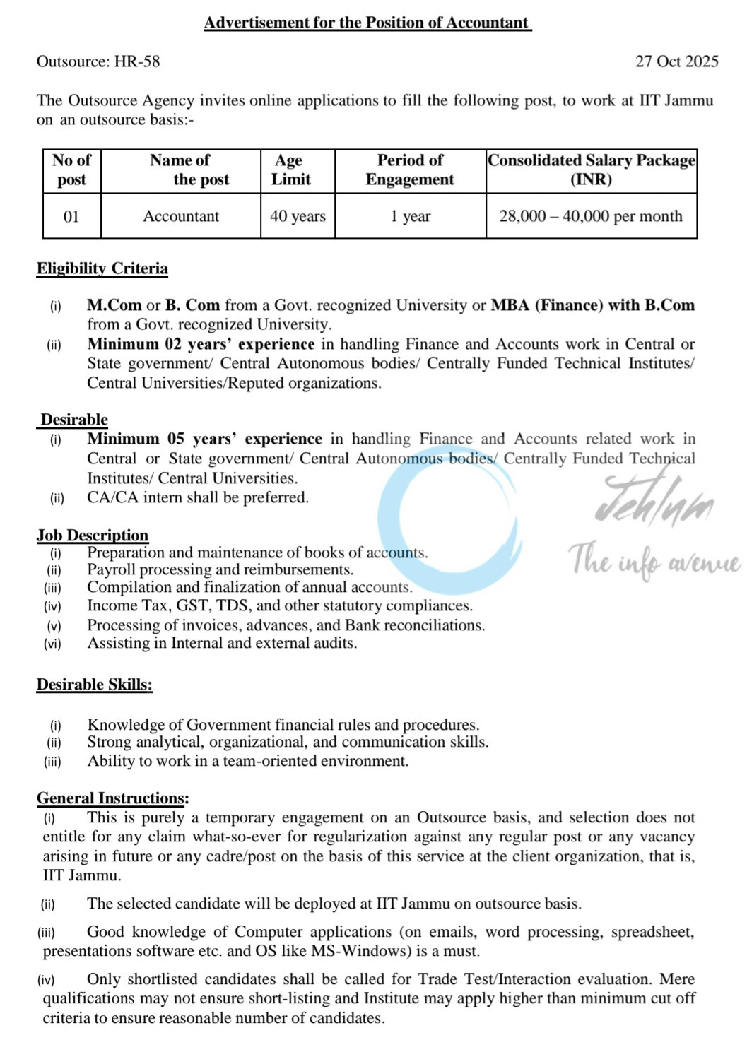 IIT Jammu Accountant Vacancy Outsource Basis 2025 2 IIT Jammu Accountant Vacancy Outsource Basis 2025