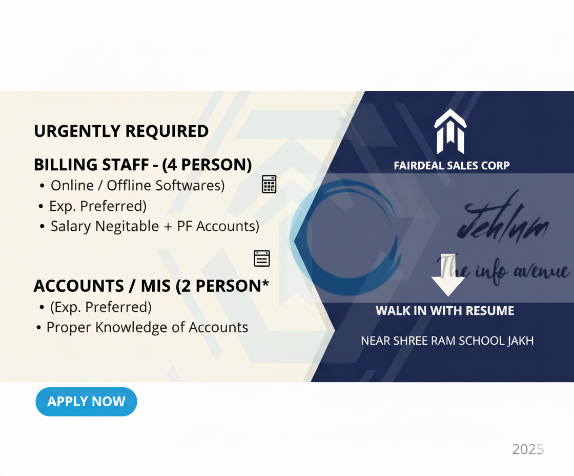 FAIRDEAL SALES CORP JAMMU JOB OPPORTUNITIES 2025