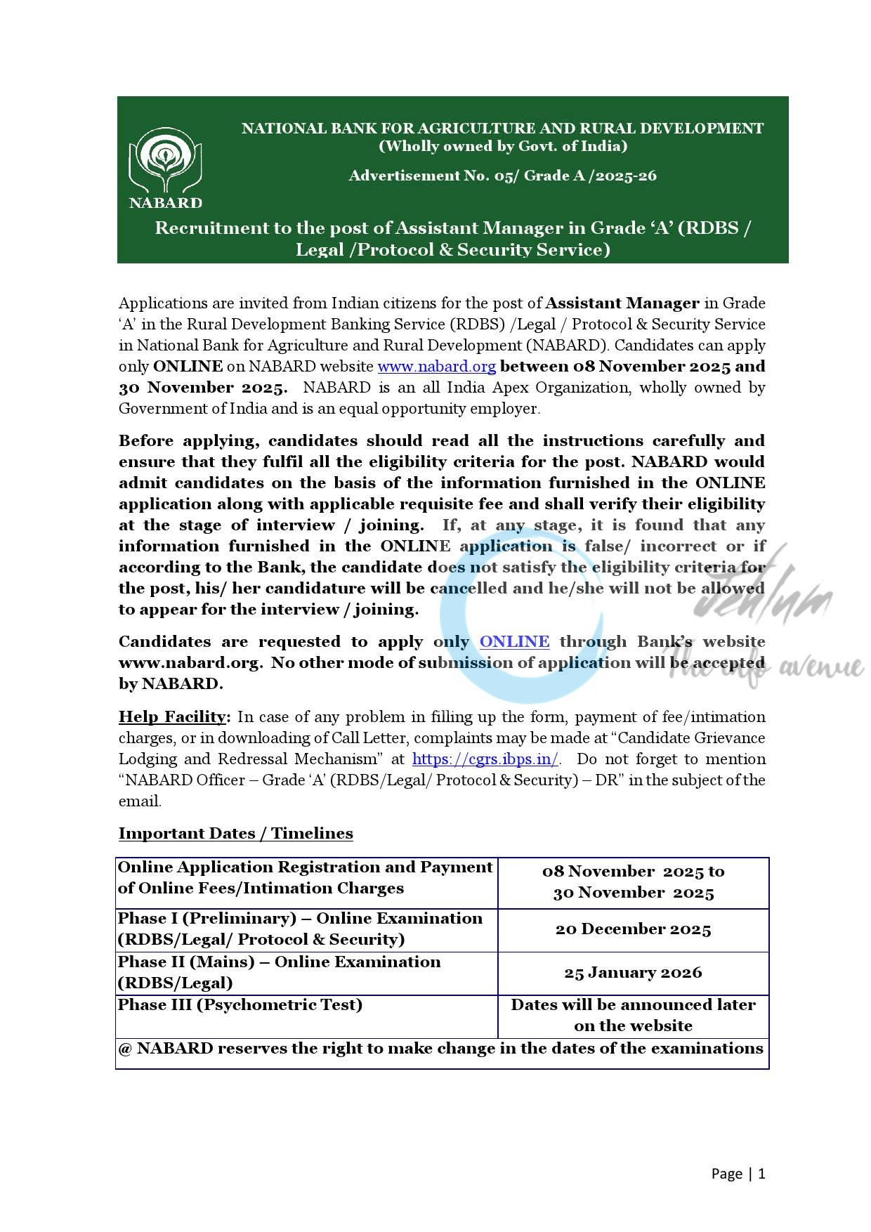 National Bank for Agriculture and Rural Development NABARD RDBS Assistant Manager Legal Jobs Advt No 05/Grade A/ 2025 Opportunities 1 National Bank for Agriculture and Rural Development NABARD RDBS Assistant Manager Legal Jobs Advt No 05/Grade A/ 2025 Opportunities