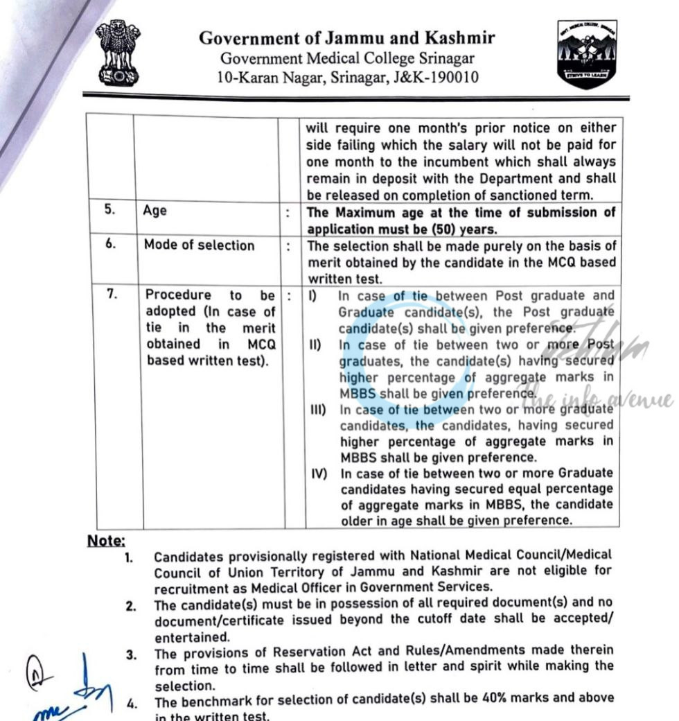 Govt medical college GMC Srinagar Medical Officers job opportunities notice 02 of 2025