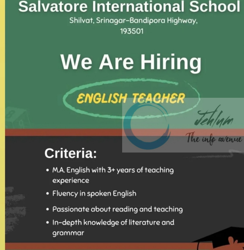 Salvatore International School Srinagar English Teacher job opportunities 2025