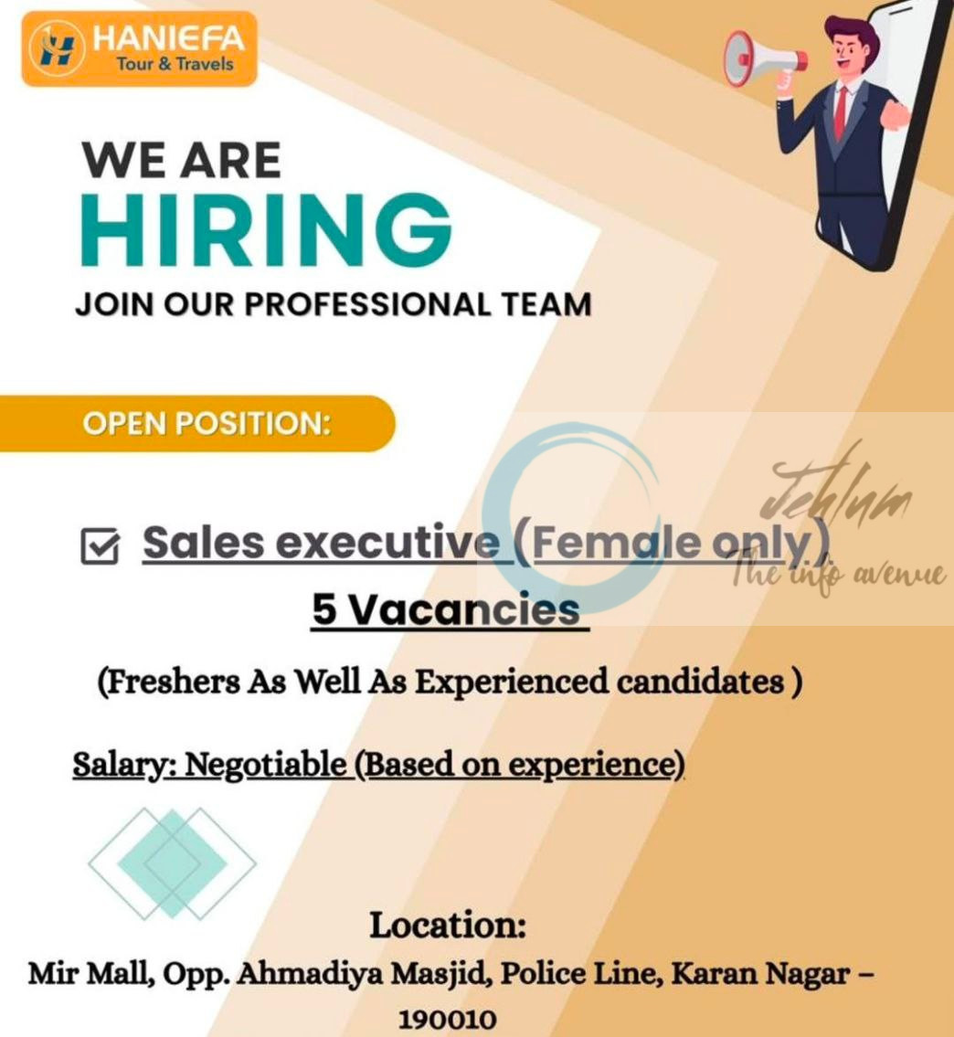 Haniefa Tour and Travels Srinagar Sales Executive Jobs Opportunities 2025 1 Haniefa Tour and Travels Srinagar Sales Executive Jobs Opportunities 2025