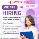 Jawed Habib Raj Bagh Salon Administrative and Social Media Assistant job opportunities 2025