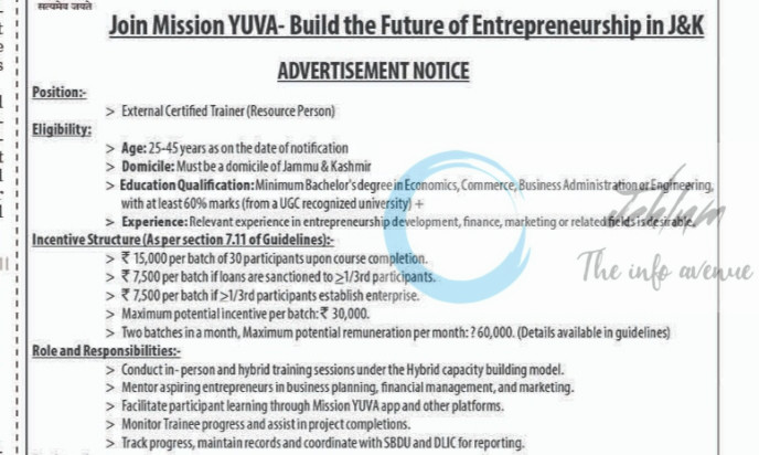 Office of the District Development Commissioner Srinagar External Certified Trainer Resource Person Job opportunities notice DDCS/External/2025/7424-25