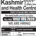 Kashmir LifeLine and Health Centre Healing Minds Foundation Srinagar Mental Health Counsellor job opportunities 2025