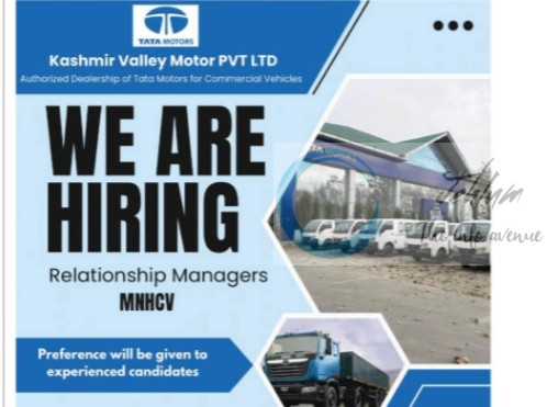Kashmir Valley Motor PVT LTD Tata Motors Relationship Managers MNHCV Job opportunities 2025