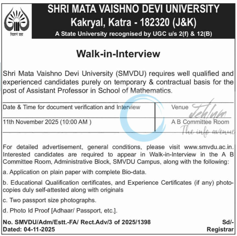 SMVDU/Adm/Estt/FA/Rect.Adv/3