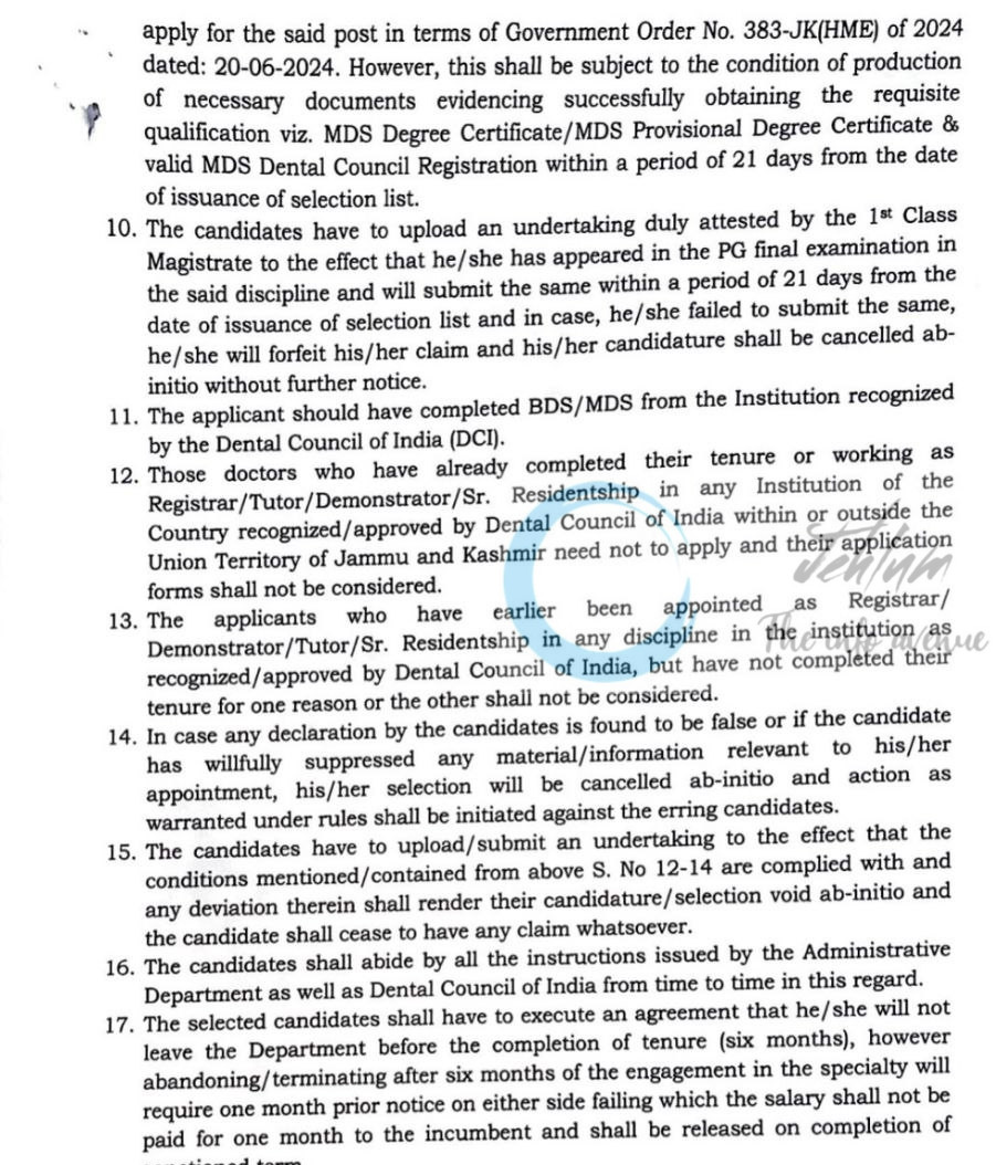 GOVT DENTAL COLLEGE AND HOSPITAL GDCH SRINAGAR REGISTRAR JOB OPPORTUNITIES ADVERTISEMENT NOTICE 2025 (GOVT ORDER NO. 383-JK-HME)