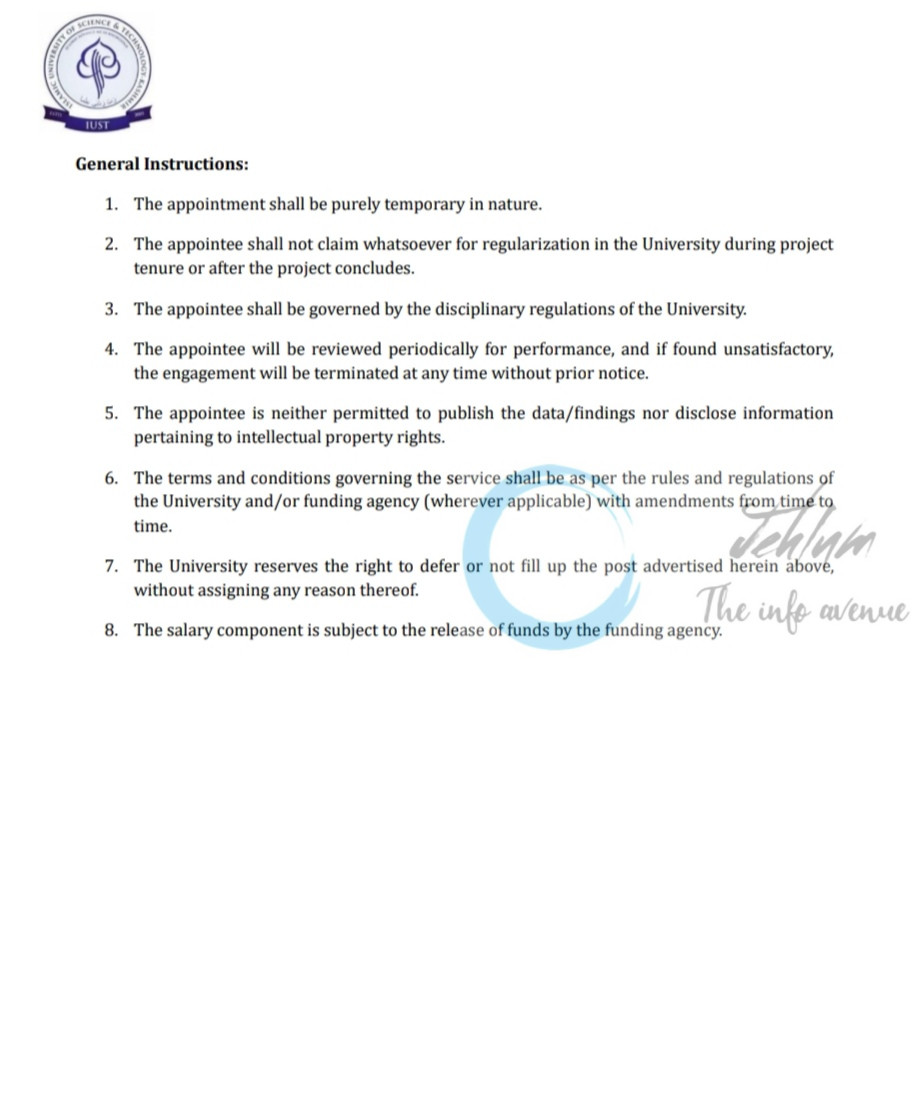 Islamic University of Science and Technology IUST Srinagar Interior Designer and Graphic Designer job opportunities notice 2025