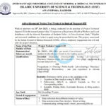 Syed Mantaqui Memorial College of Nursing and Medical Technology IUST Awantipora Project Technical Support III job opportunities Walkin Interview 2025