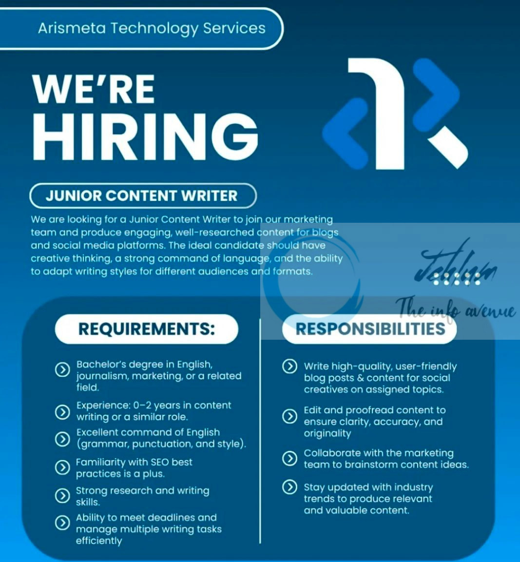 Arismeta Technology Services srinagar Junior Content Writer job Opportunities 2025
